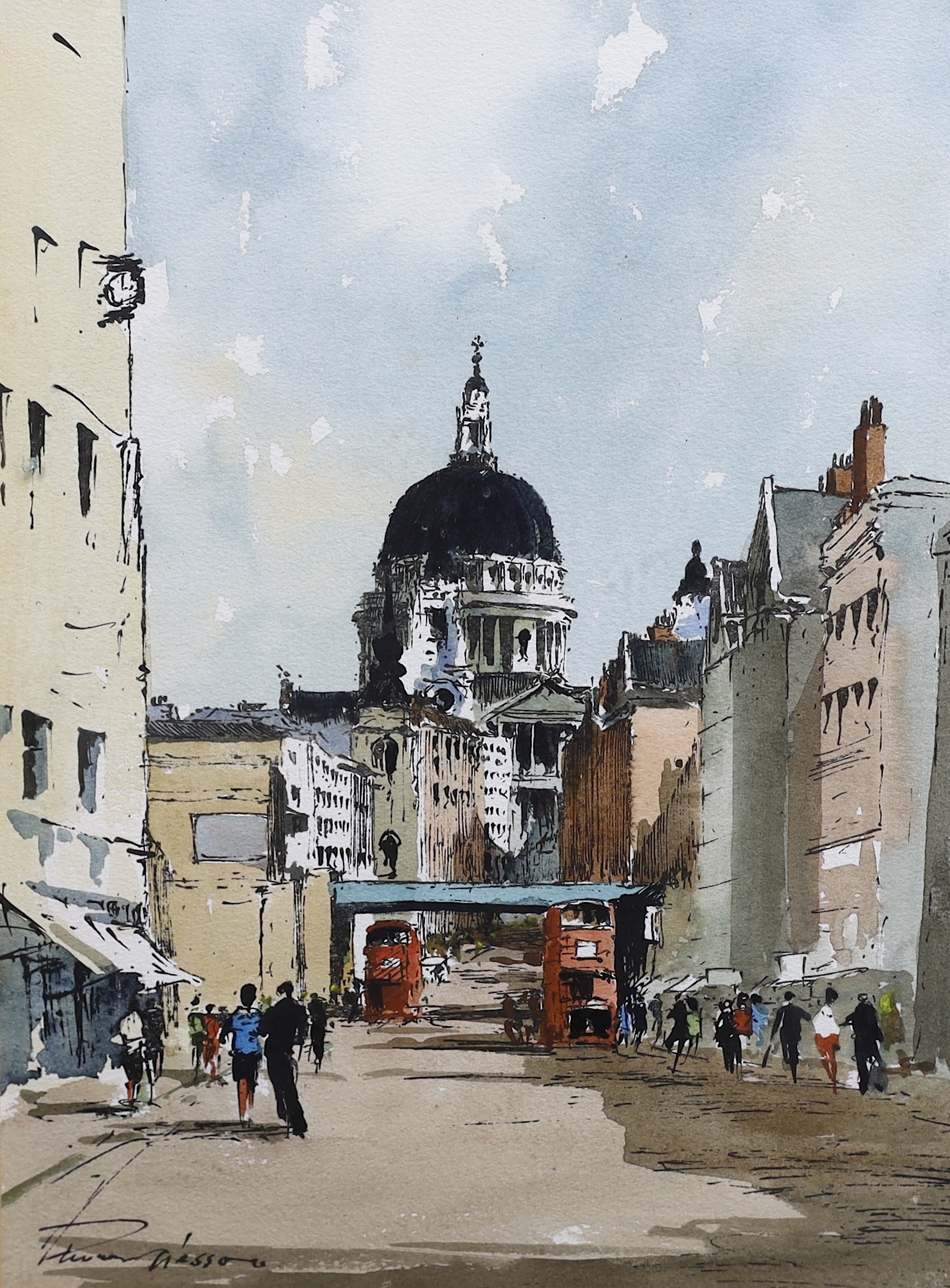 Edward Wesson (English, 1910-1983), St Paul's Cathedral, ink and watercolour, 34 x 25cm